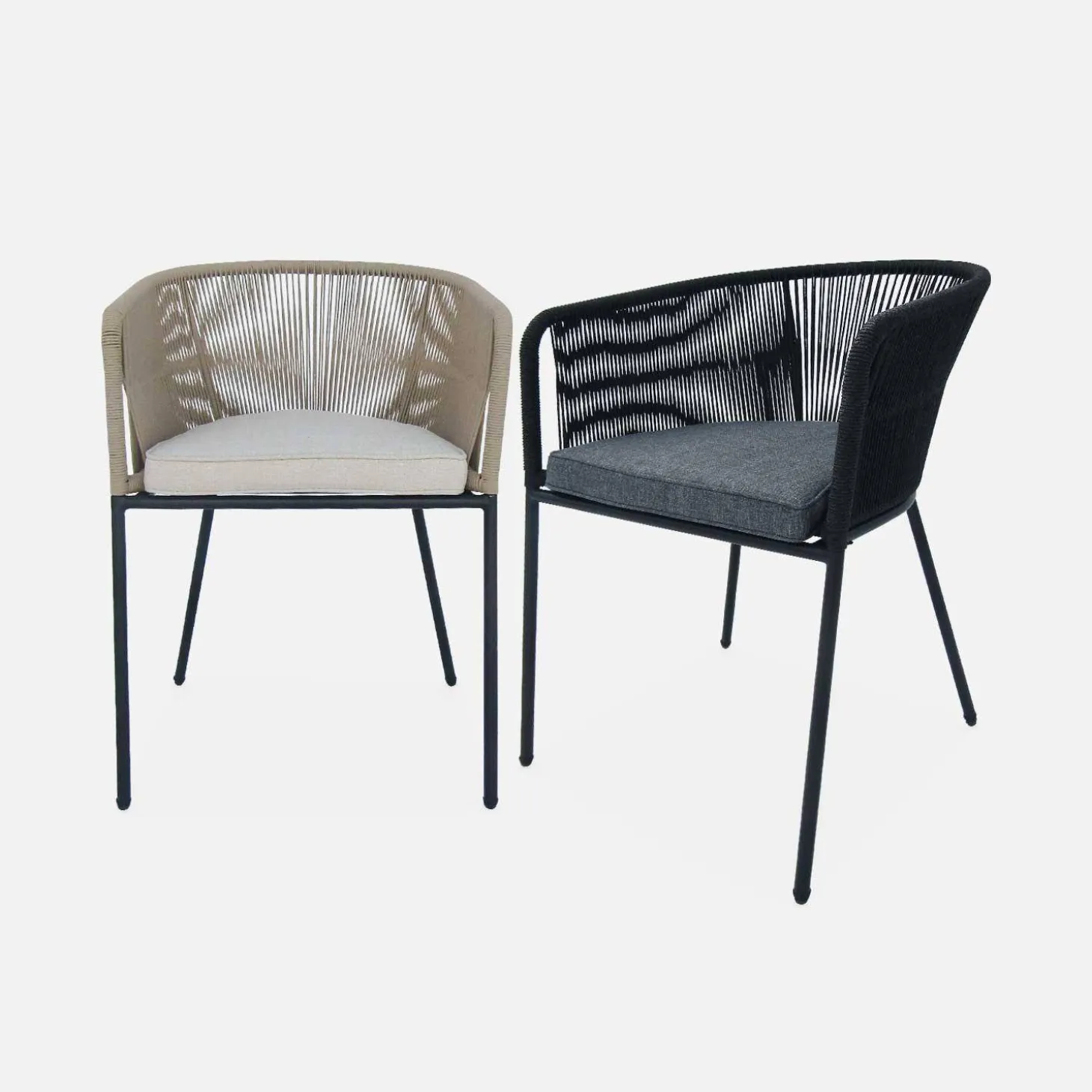 Cadeirão de jardim em corda e aço galvanizado, set de 2