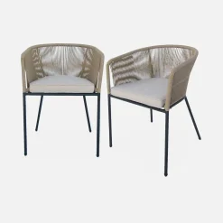 Cadeirão de jardim em corda e aço galvanizado, set de 2