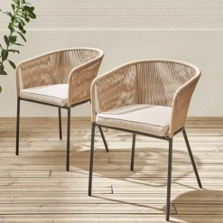 Cadeirão de jardim em corda e aço galvanizado, set de 2