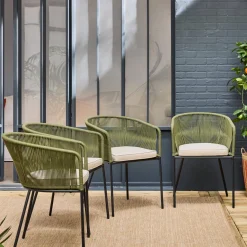 Cadeirão de jardim em corda e aço galvanizado, set de 4