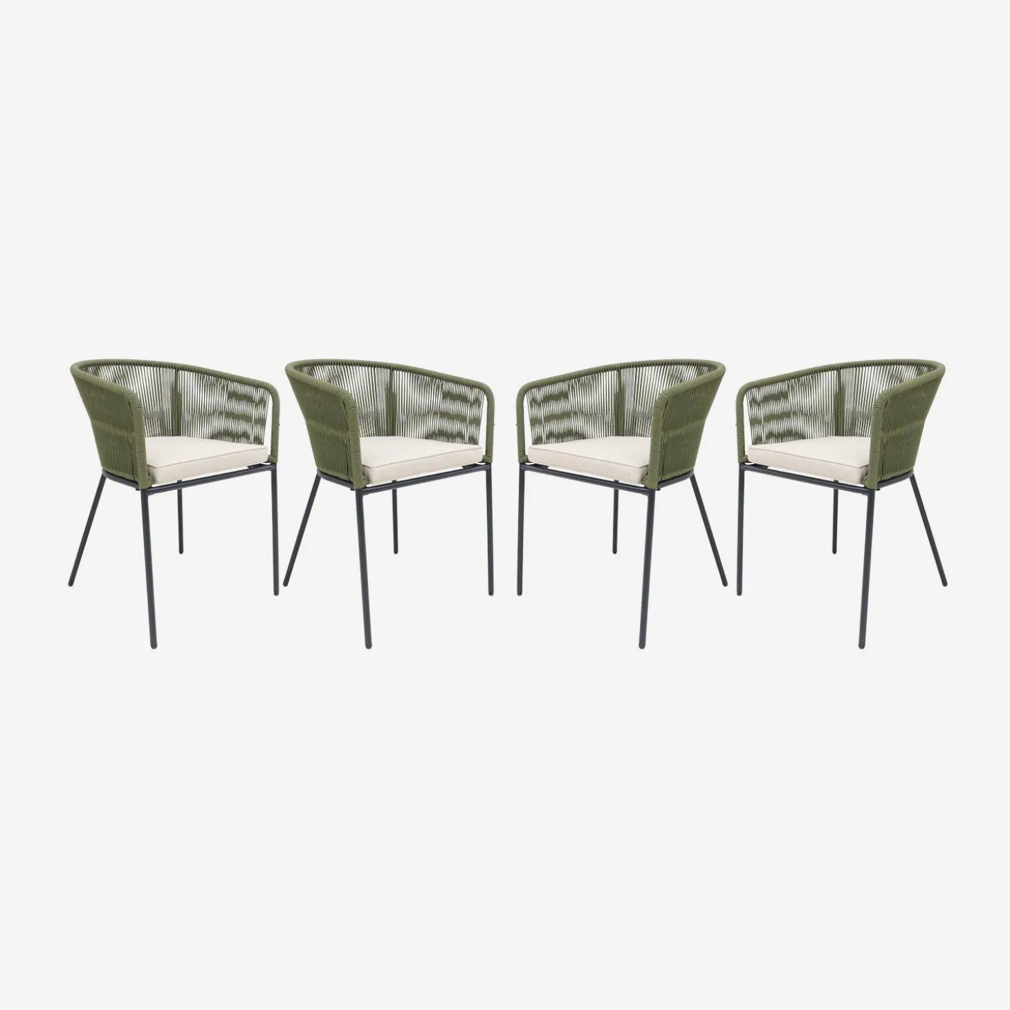 Cadeirão de jardim em corda e aço galvanizado, set de 4