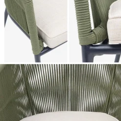 Cadeirão de jardim em corda e aço galvanizado, set de 4