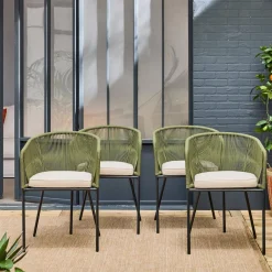 Cadeirão de jardim em corda e aço galvanizado, set de 4