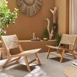 Cadeirão de jardim em madeira e resina, set de 2