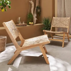 Cadeirão de jardim em madeira e resina, set de 2