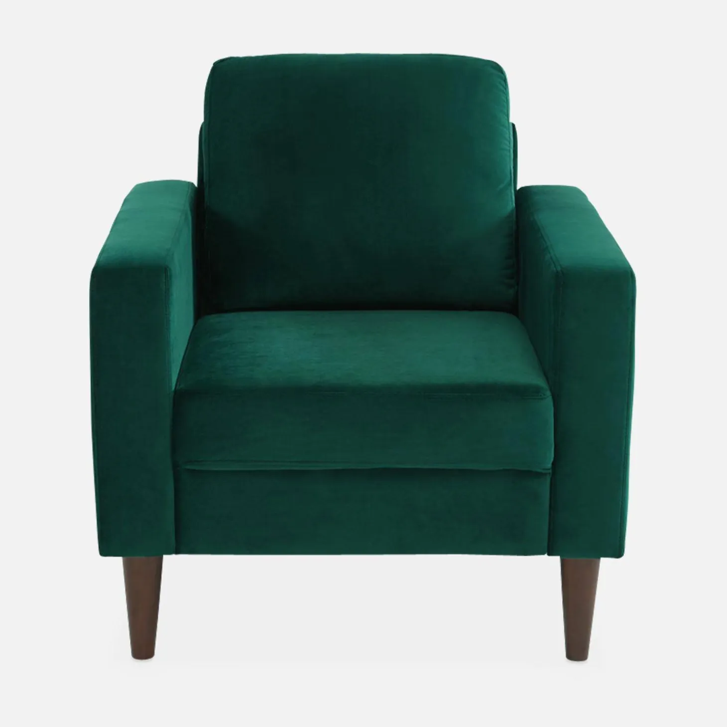 Cadeirão de veludo vintage com pernas de madeira