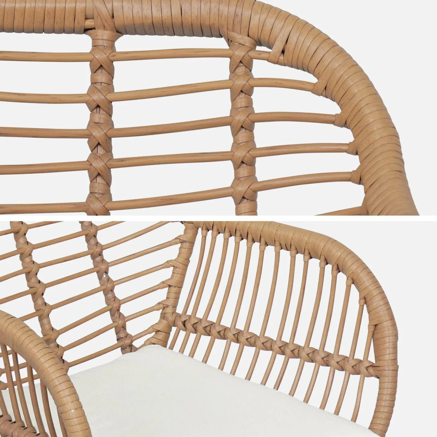 Cadeirão em resina e metal com efeito rattan, set de 2