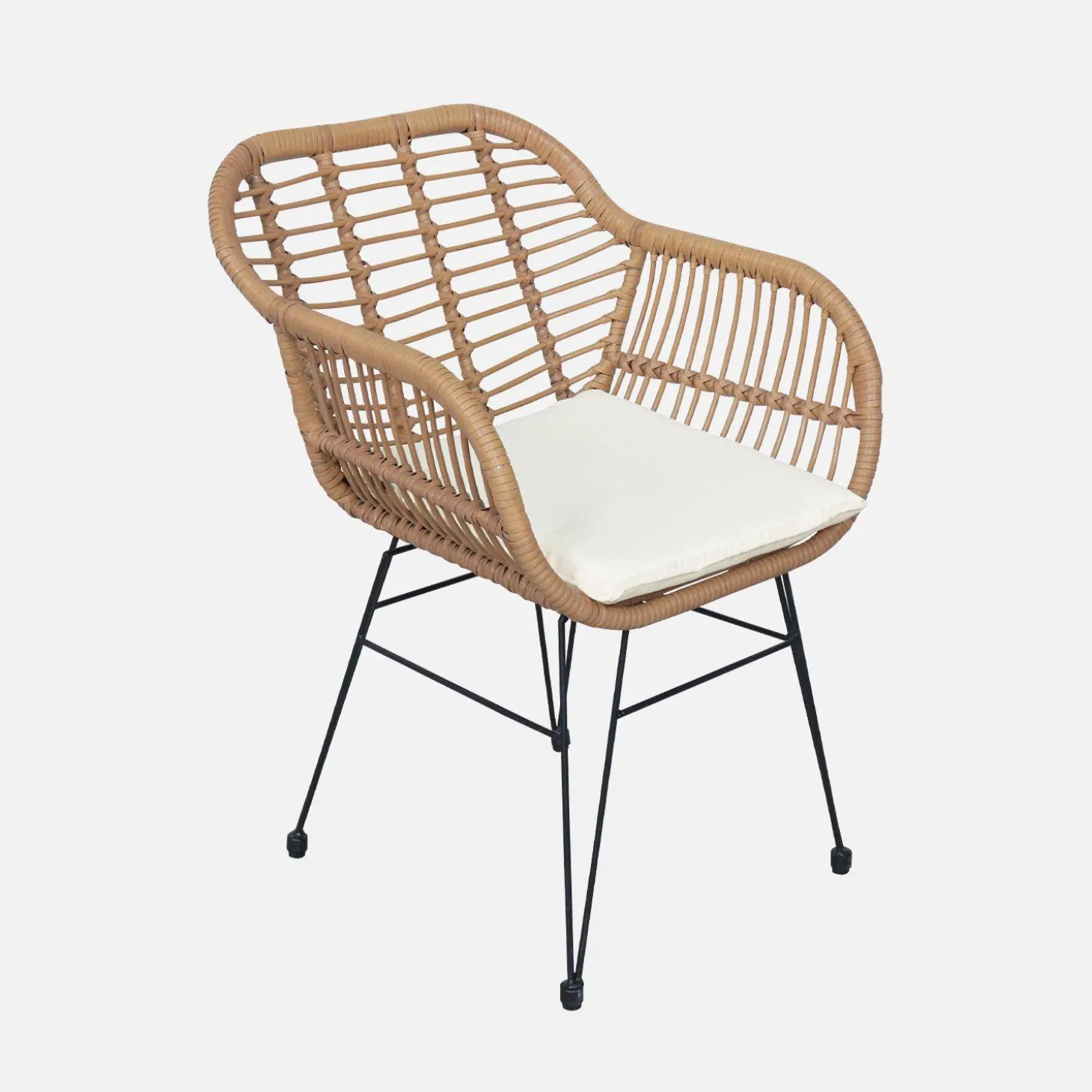 Cadeirão em resina e metal com efeito rattan, set de 2
