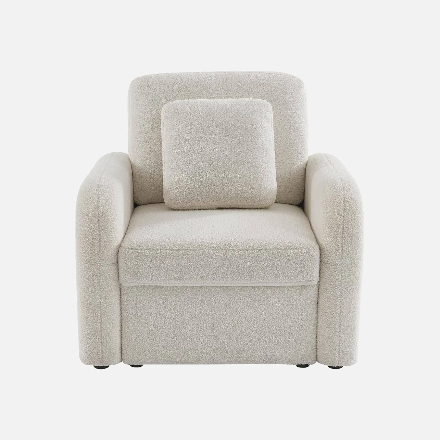 Cadeirão em tecido boucle branco, linhas arredondadas