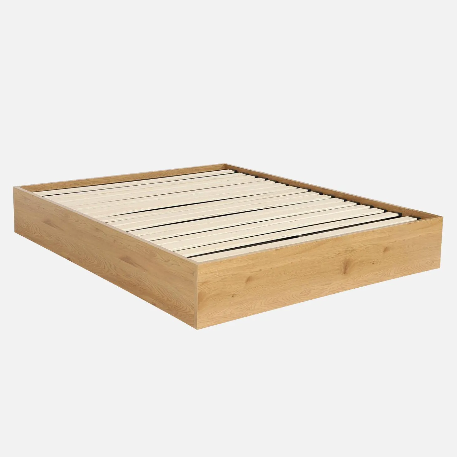 Cama baú com estrado de ripas decoração em madeira, 160x200cm
