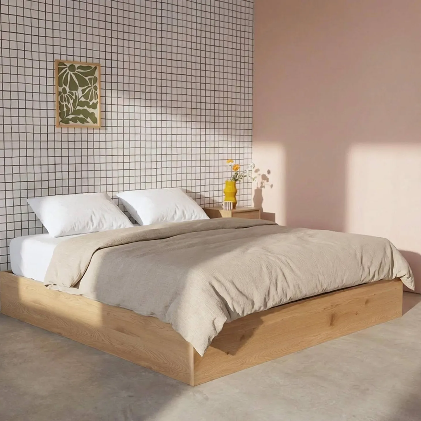 Cama baú com estrado de ripas decoração em madeira, 160x200cm