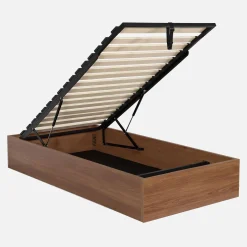 Cama baú com estrado de ripas decoração em madeira, 90x190cm