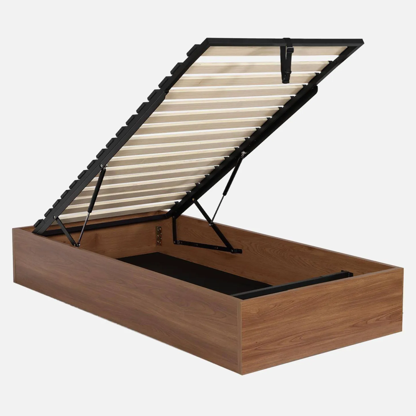 Cama baú com estrado de ripas decoração em madeira, 90x190cm