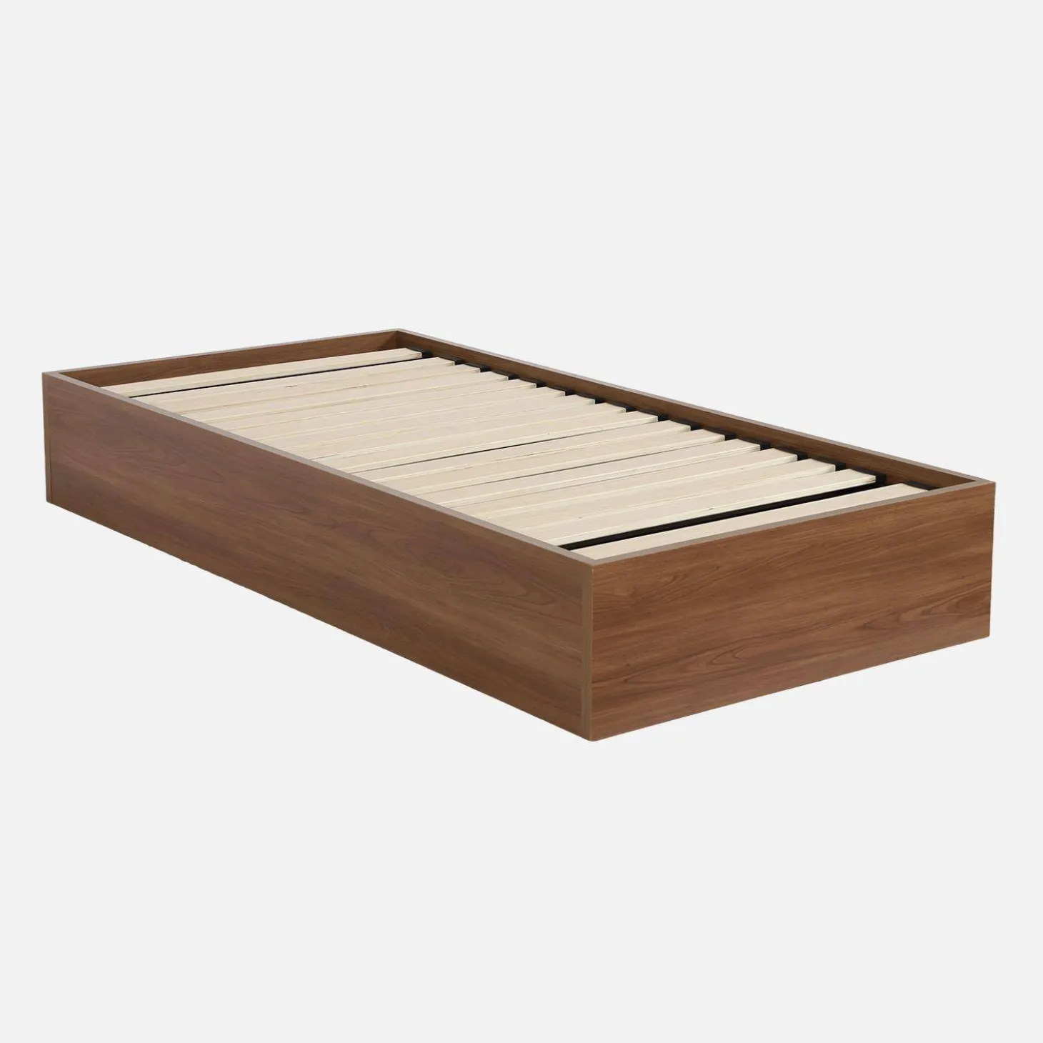 Cama baú com estrado de ripas decoração em madeira, 90x190cm