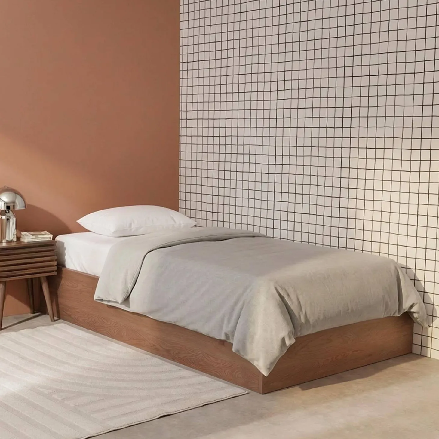 Cama baú com estrado de ripas decoração em madeira, 90x190cm