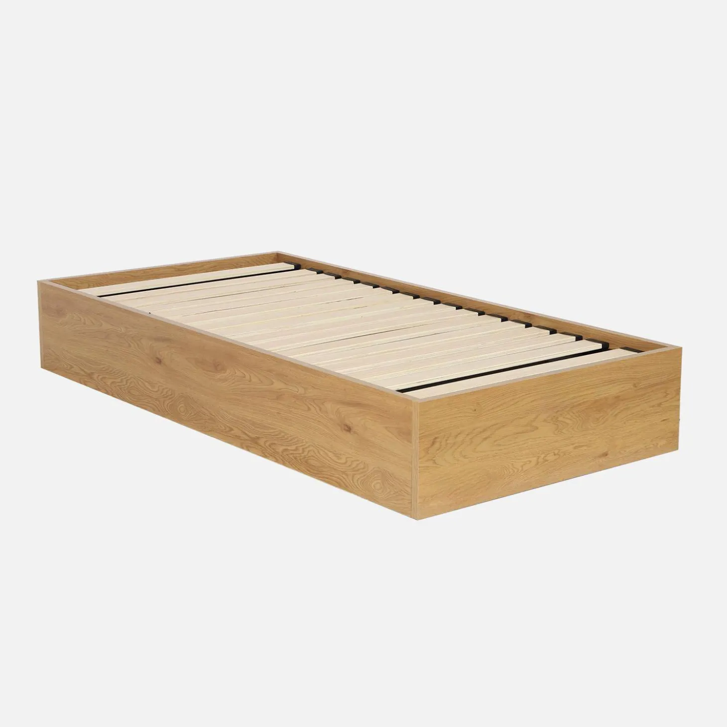 Cama baú com estrado de ripas decoração em madeira, 90x190cm