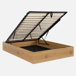Cama baú com estrado de ripas decoração em madeira, 140x190cm
