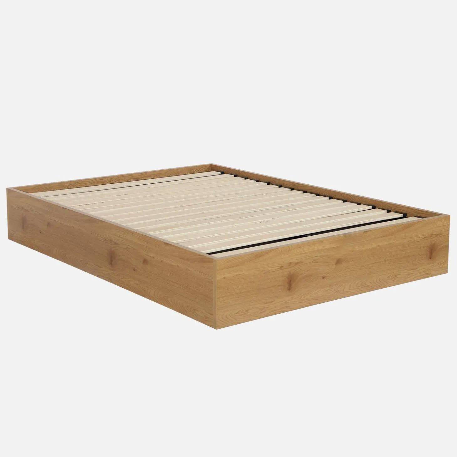 Cama baú com estrado de ripas decoração em madeira, 140x190cm