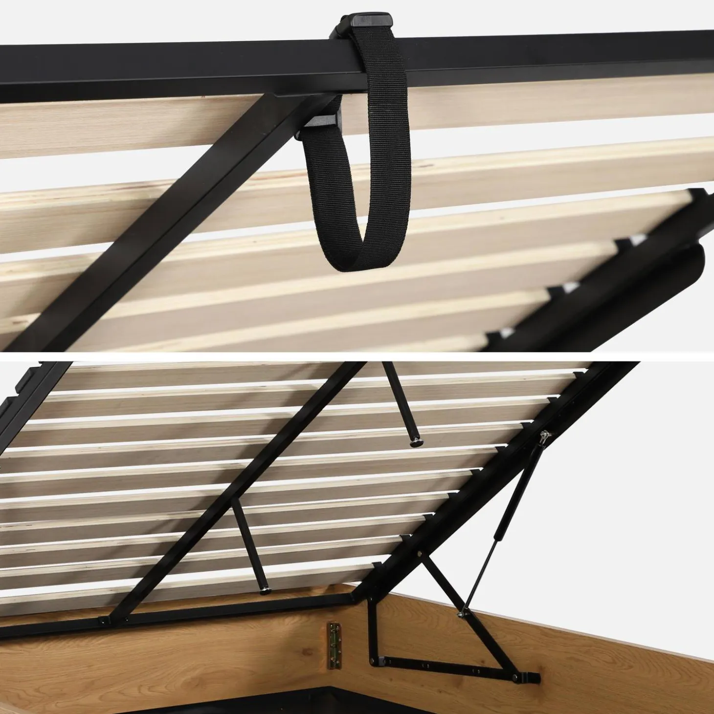 Cama baú com estrado de ripas decoração em madeira, 140x190cm