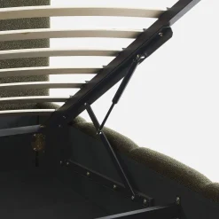 Cama baú com estrado de ripas e cabeceira 140cm, acabamento boucle