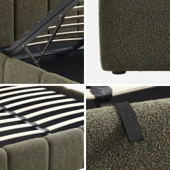 Cama baú com estrado de ripas e cabeceira 140cm, acabamento boucle