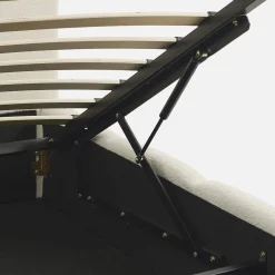 Cama baú com estrado de ripas e cabeceira 90x190cm, acabamento boucle