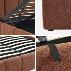 Cama baú com estrado de ripas e cabeceira 140cm, acabamento boucle