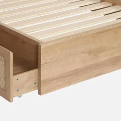 Cama boêmia com estrado de ripas e cabeceira 90cm + 2 gavetas