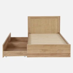 Cama boêmia com estrado de ripas e cabeceira 90cm + 2 gavetas