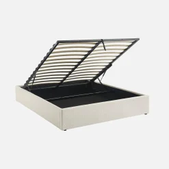 Cama com base de ripas, acabamento boucle, branco