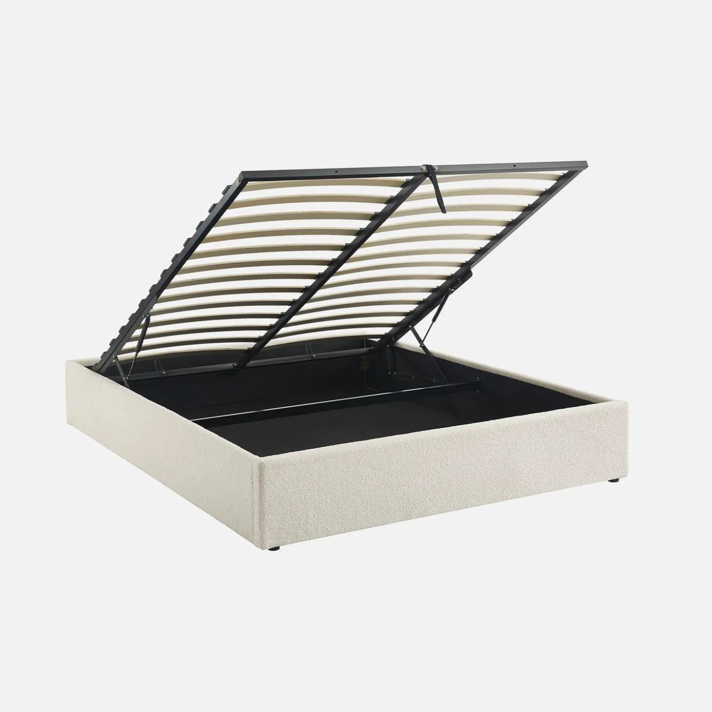 Cama com base de ripas, acabamento boucle, branco