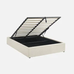 Cama com base de ripas, acabamento boucle, branco