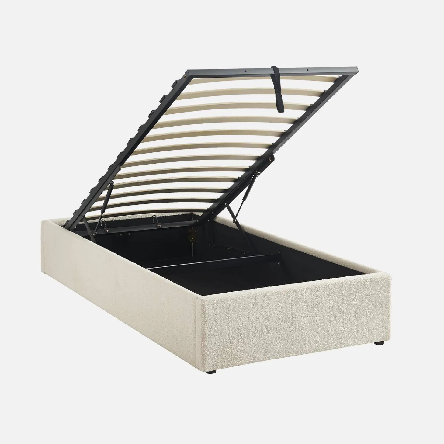 Cama com base de ripas, acabamento boucle, branco