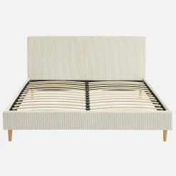 Cama com base de ripas e cabeceira 160x200cm, em veludo canelado fino