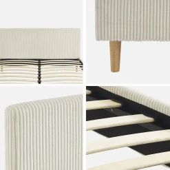 Cama com base de ripas e cabeceira 160x200cm, em veludo canelado fino