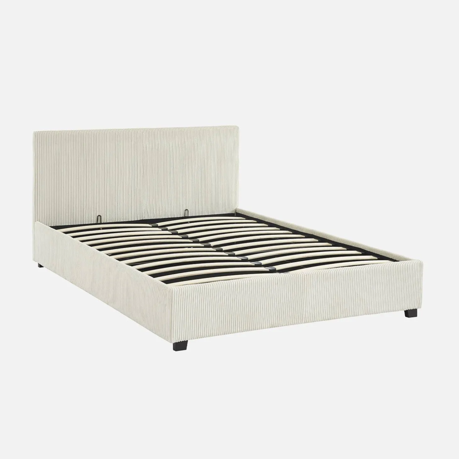 Cama com base de ripas e cabeceira 140x190cm, veludo canelado fino