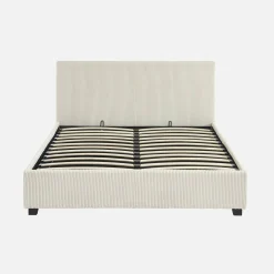 Cama com base de ripas e cabeceira 140x190cm, veludo canelado fino