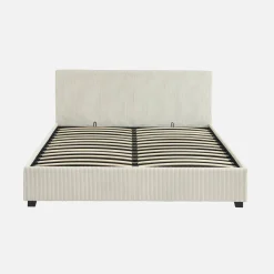 Cama com base de ripas e cabeceira 160x200cm, veludo canelado grosso