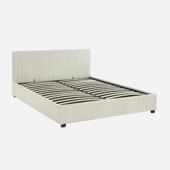 Cama com base de ripas e cabeceira 160x200cm, veludo canelado grosso