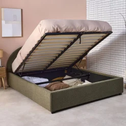 Cama com base de ripas e cabeceira 140x190cm, acabamento boucle