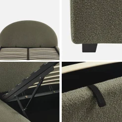 Cama com base de ripas e cabeceira 140x190cm, acabamento boucle