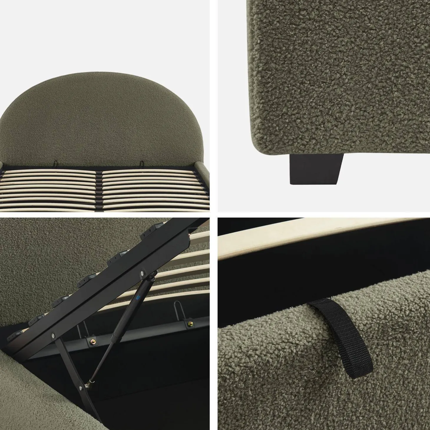 Cama com base de ripas e cabeceira 140x190cm, acabamento boucle