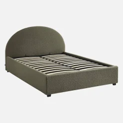 Cama com base de ripas e cabeceira 140x190cm, acabamento boucle
