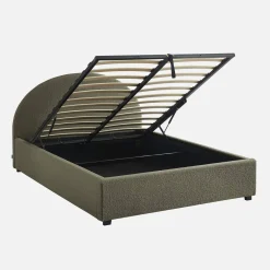 Cama com base de ripas e cabeceira 140x190cm, acabamento boucle