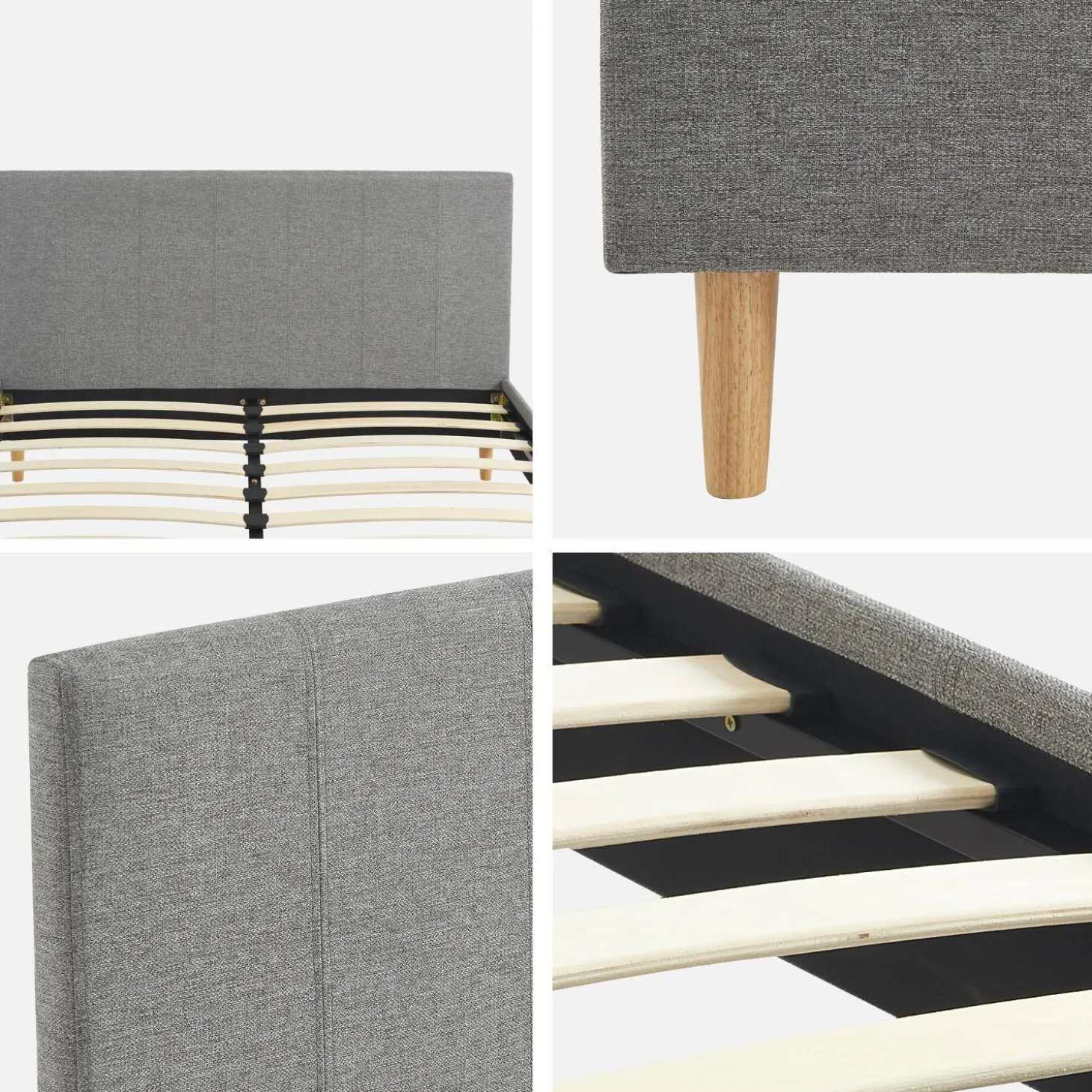 Cama com base de ripas e cabeceira 140x190cm, acabamento em tecido simple