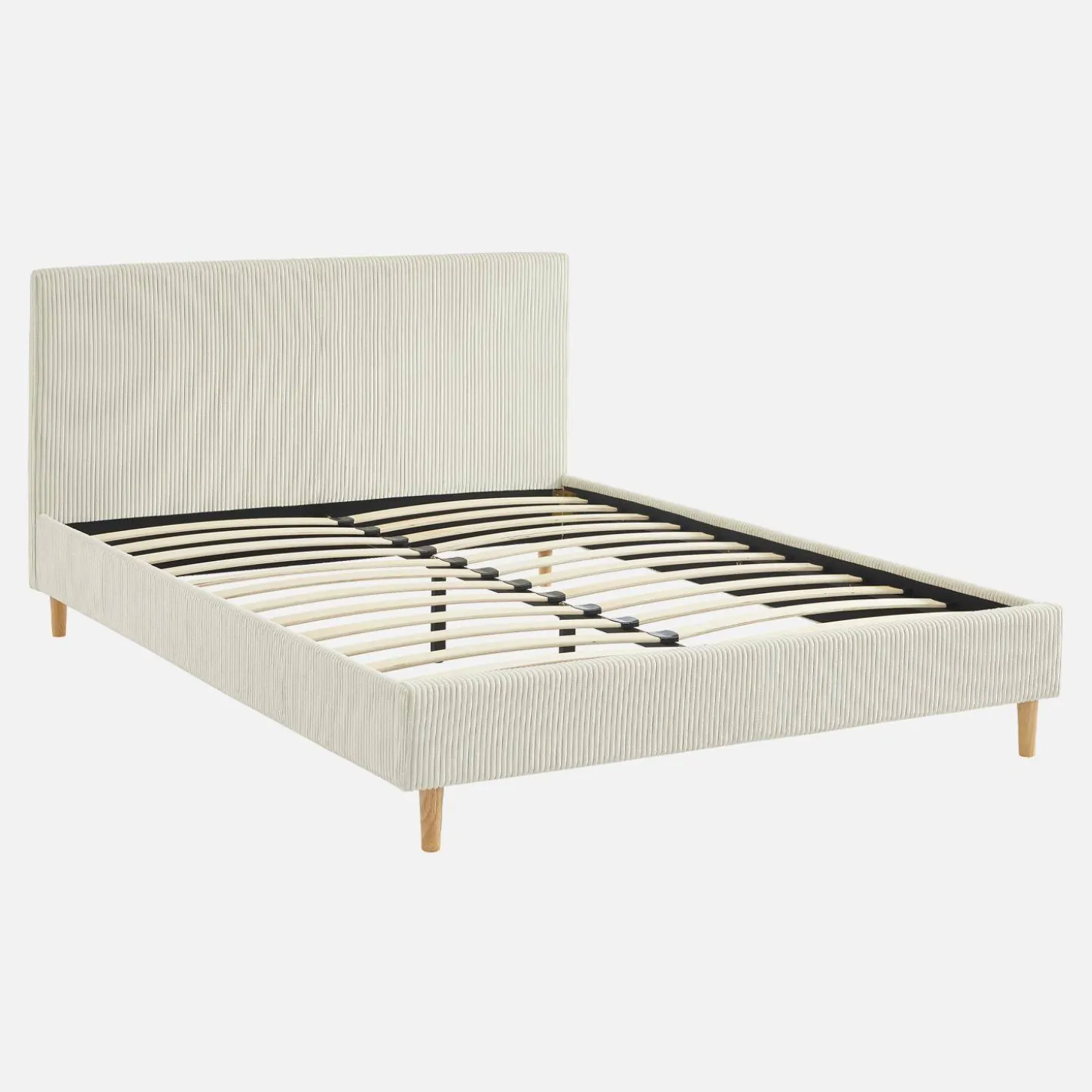 Cama com base de ripas e cabeceira 140x190cm, em veludo canelada fino