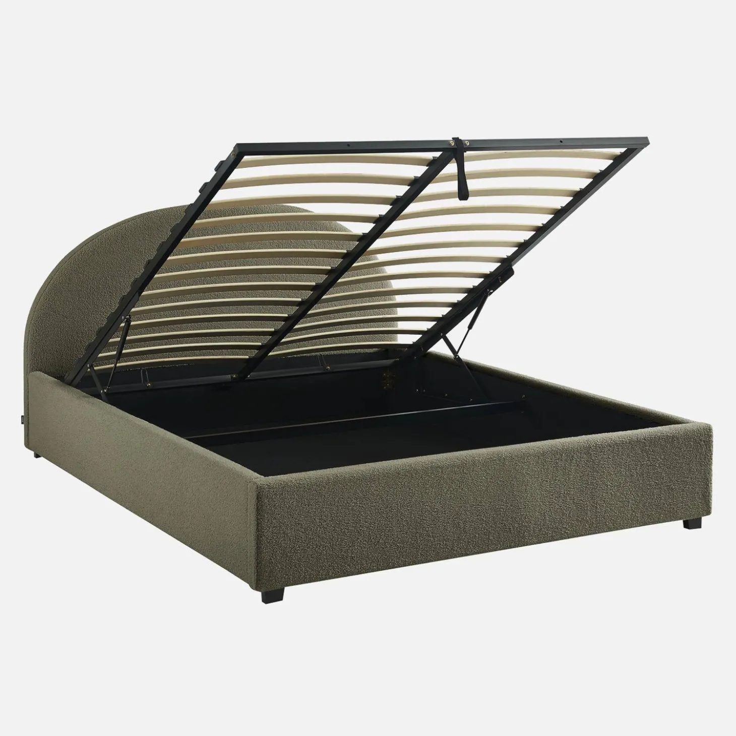 Cama com base de ripas e cabeceira 160x200cm, acabamento boucle