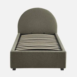Cama com base de ripas e cabeceira 90x190cm, acabamento boucle