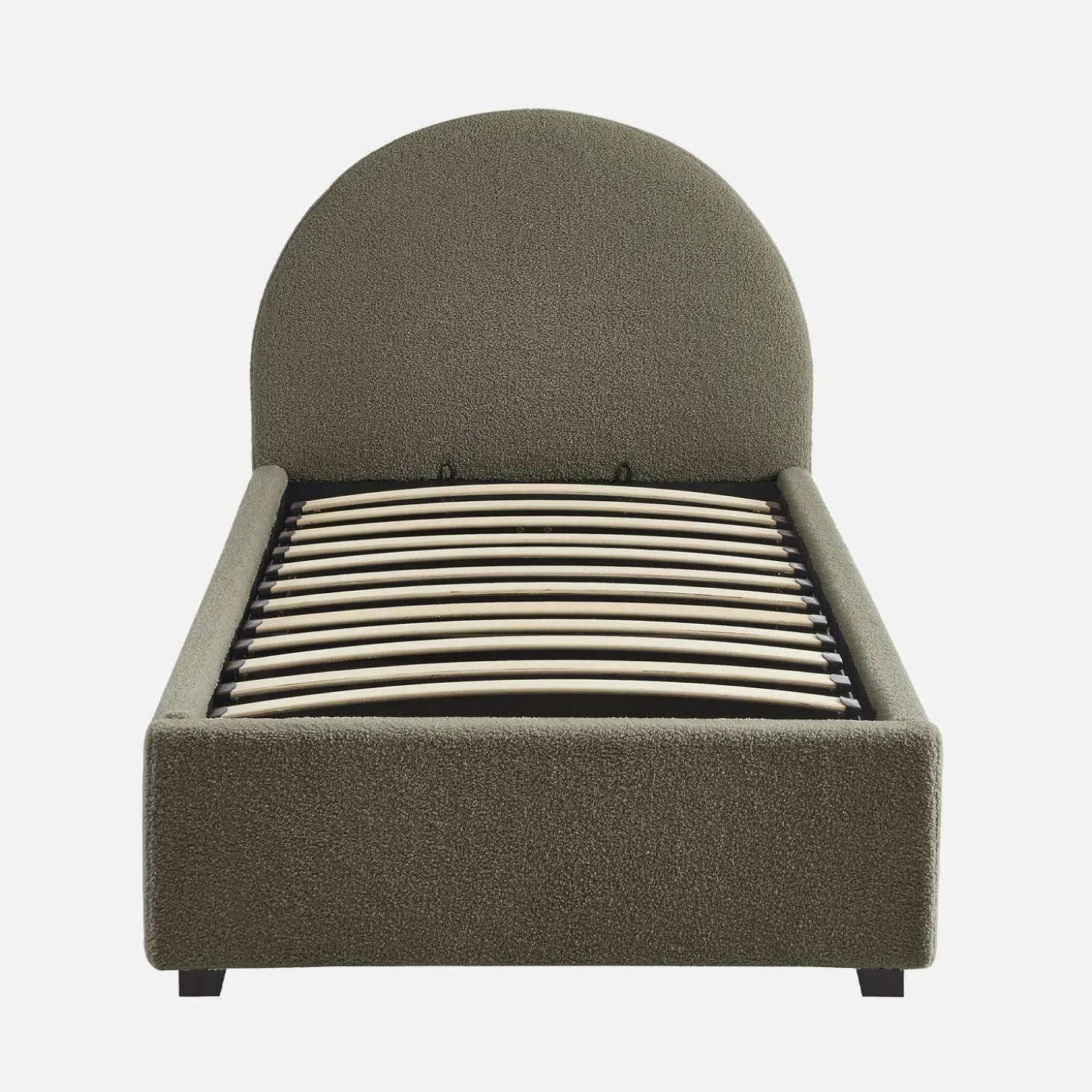 Cama com base de ripas e cabeceira 90x190cm, acabamento boucle