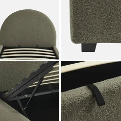 Cama com base de ripas e cabeceira 90x190cm, acabamento boucle